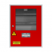 ШПС-24 исп.11 красная дверь  - Шкаф для установки приборов системы &quot;Орион&quot; на DIN рейки. Содержит источник питания 24В - 2 А. Два изолированных интерфейса RS-485. Прозрачное окно на двери. IP41